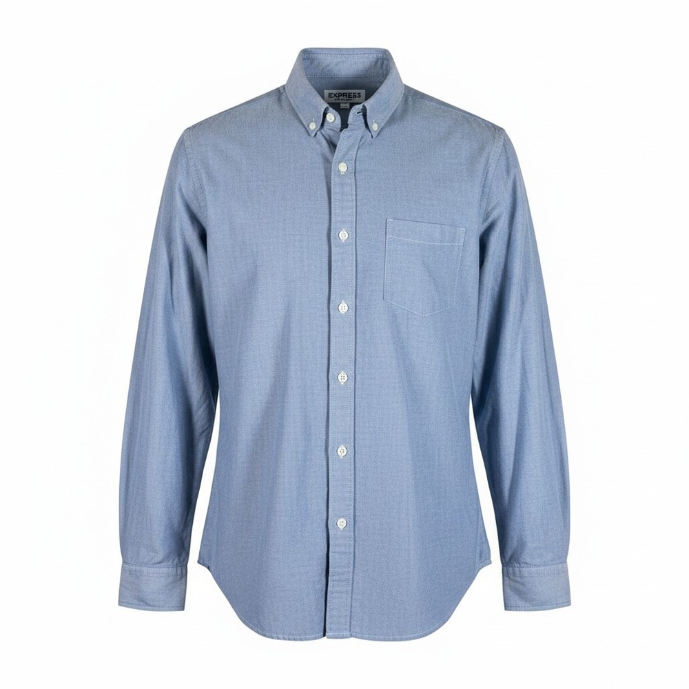 Express Mens Preppy Soft Wash Business Blue Cotton Button Down Shirt Medium